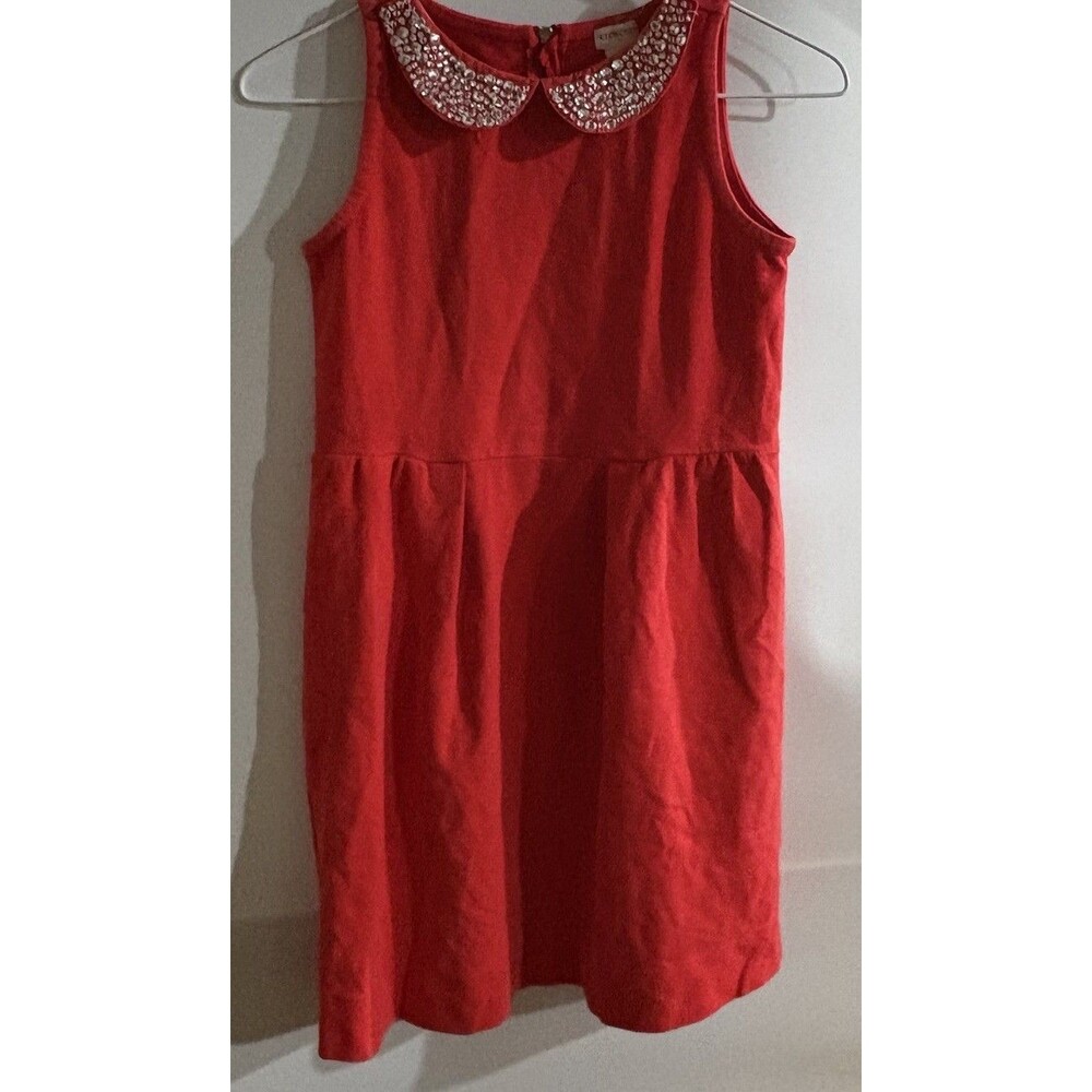 crewcuts Red Solid Peter Pan Collar Sleeveless Fit & Flare Dress Rhinestone 10